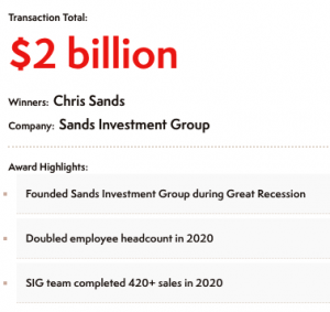 Chris Sands Top Broker Transaction Total